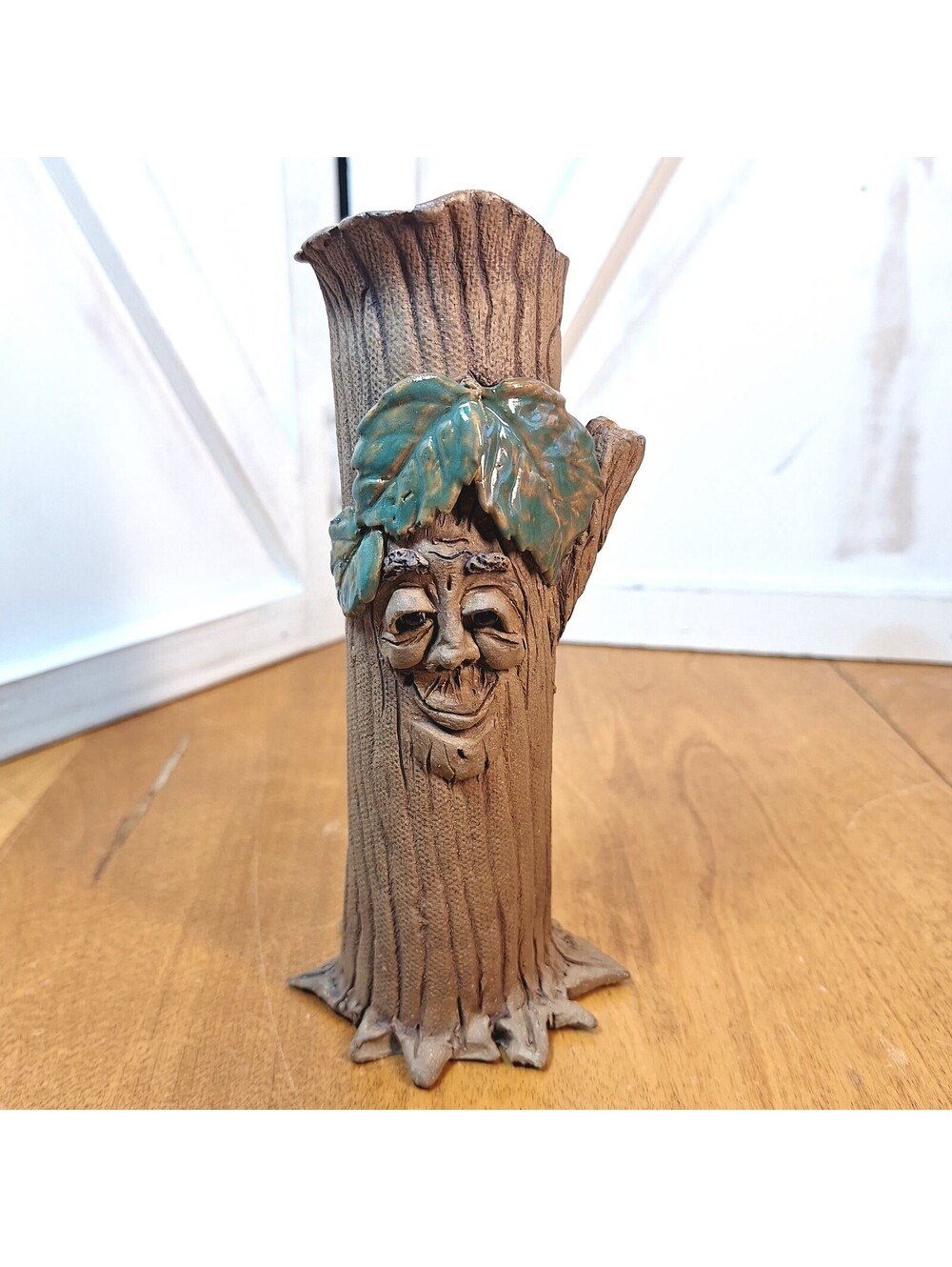 Anthropomorphic Wood Spirit Tree Face Pottery Clay Art Vase Artist Signed 6.75"